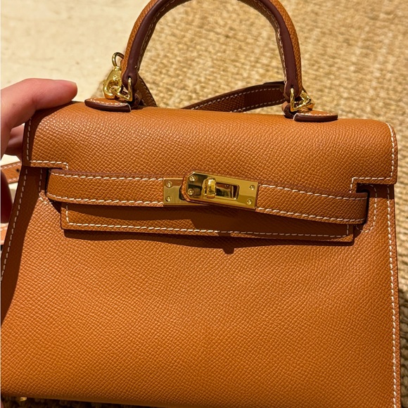 Caramel brown Leather Mini Kelly Style Handbag - Picture 2 of 9
